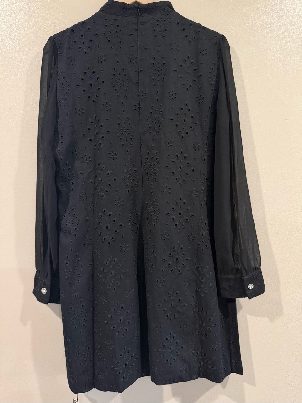 NEW with Tags Black Eyelet Embroidered Beaded Long Sleeve Shift Dress - Picture 15 of 16